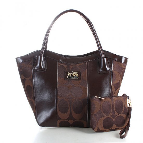 Coach Legacy Striped Monogram Medium Coffee Totes FDL | Women - Click Image to Close